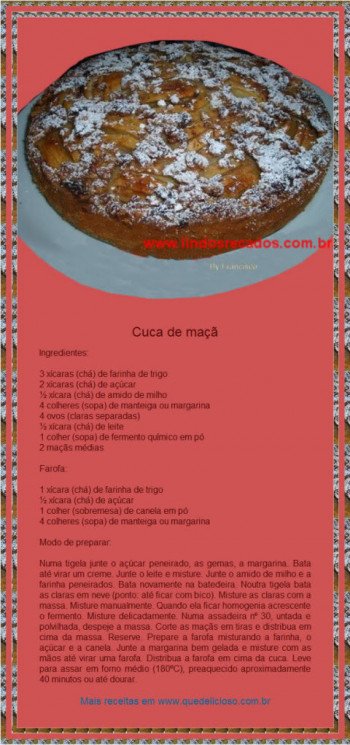 <b><center>Cuca de maçã</b></center>