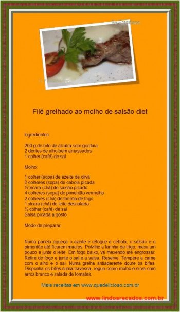 <b><center>Filé grelhado ao molho de salsão diet</b></center>