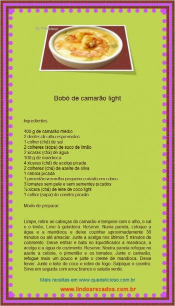 <b><center>Bobó de camarão Iight</b></center>