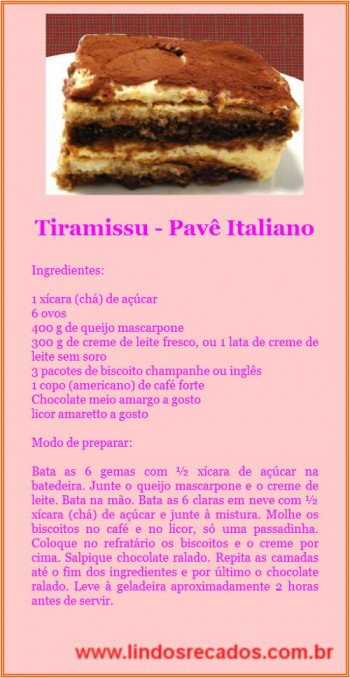 <b><center>Tiramissu - Pavê Italiano</b></center>